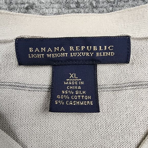 Banana Republic Sweater Mens XL Gray Striped Silk Cashmere Blend V Neck Preppy - Picture 3 of 16